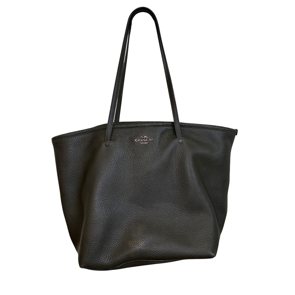 Coach Avenue Soft Tote Pebbled Leather Dark Olive Green/Gray Large Shoulder Bag - Picture 12 of 16